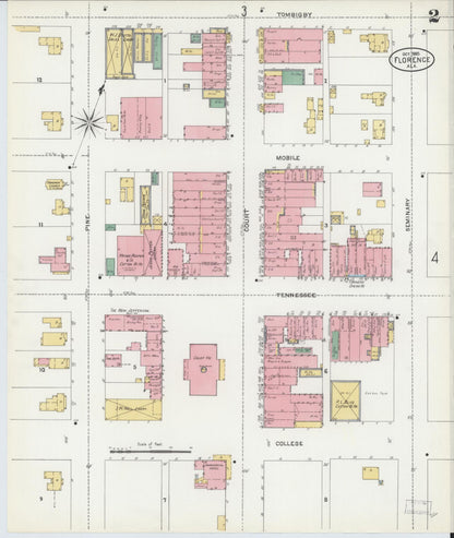 Sanborn Fire Insurance Map from Florence, Lauderdale County, Alabama (1905), Sheet #0002 - Complete Map Set gallery image, historic Sanborn map, vintage wall art, Alabama Alabama
