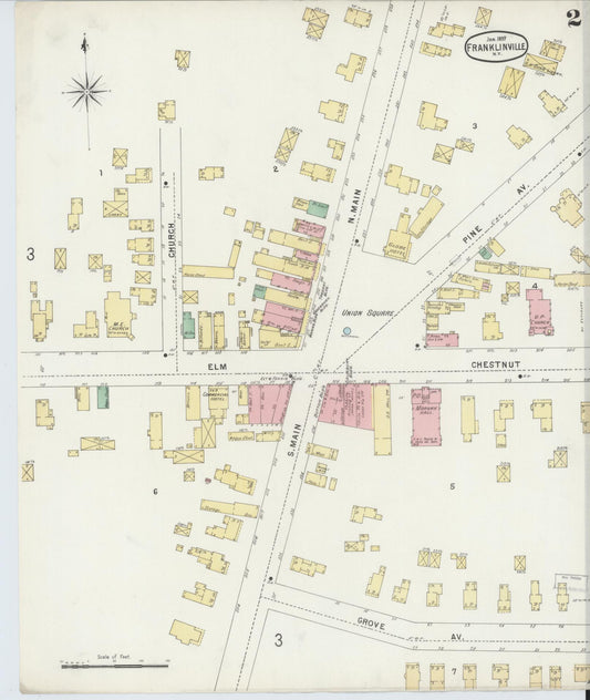 Sanborn Fire Insurance Map from Franklinville, Cattaraugus County, New York (1897), Sheet #0002 - Historic Sanborn Fire Insurance Map Print, vintage old map wall art, antique decor, genealogy gift, New York New York map