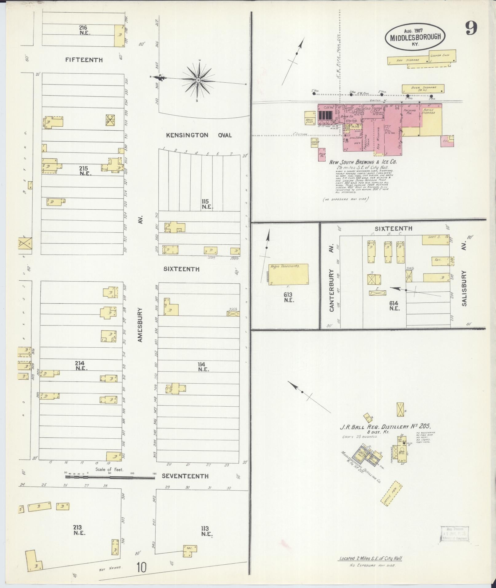 Sanborn Fire Insurance Map from Middlesboro, Bell County, Kentucky (1907), Sheet #0009 - Historic Sanborn Fire Insurance Map Print, vintage old map wall art, antique decor, genealogy gift, Kentucky Kentucky map