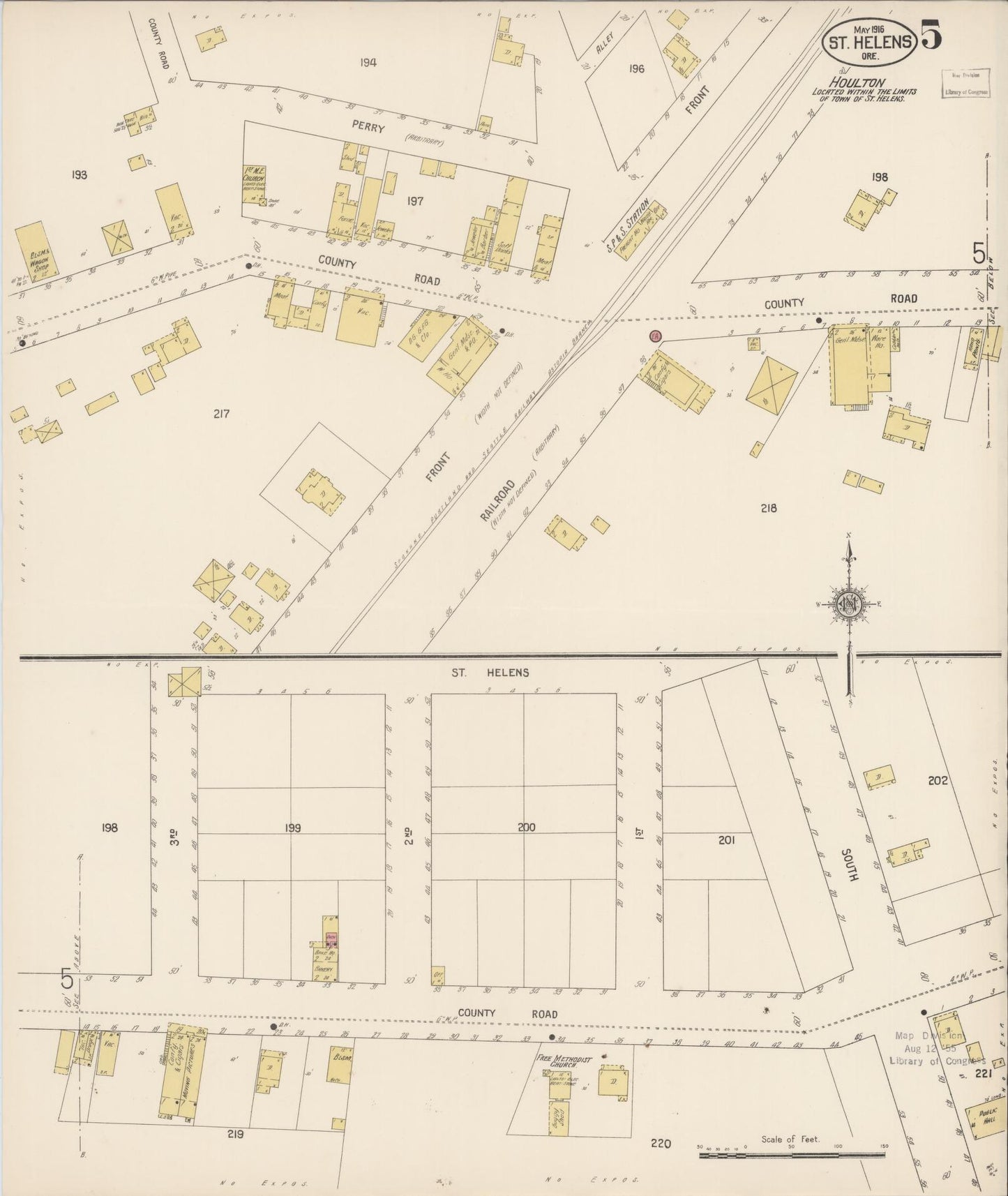Sanborn Fire Insurance Map from Saint Helens, Columbia County, Oregon (1916), Sheet #0005 - Complete Map Set gallery image, historic Sanborn map, vintage wall art, Oregon Oregon