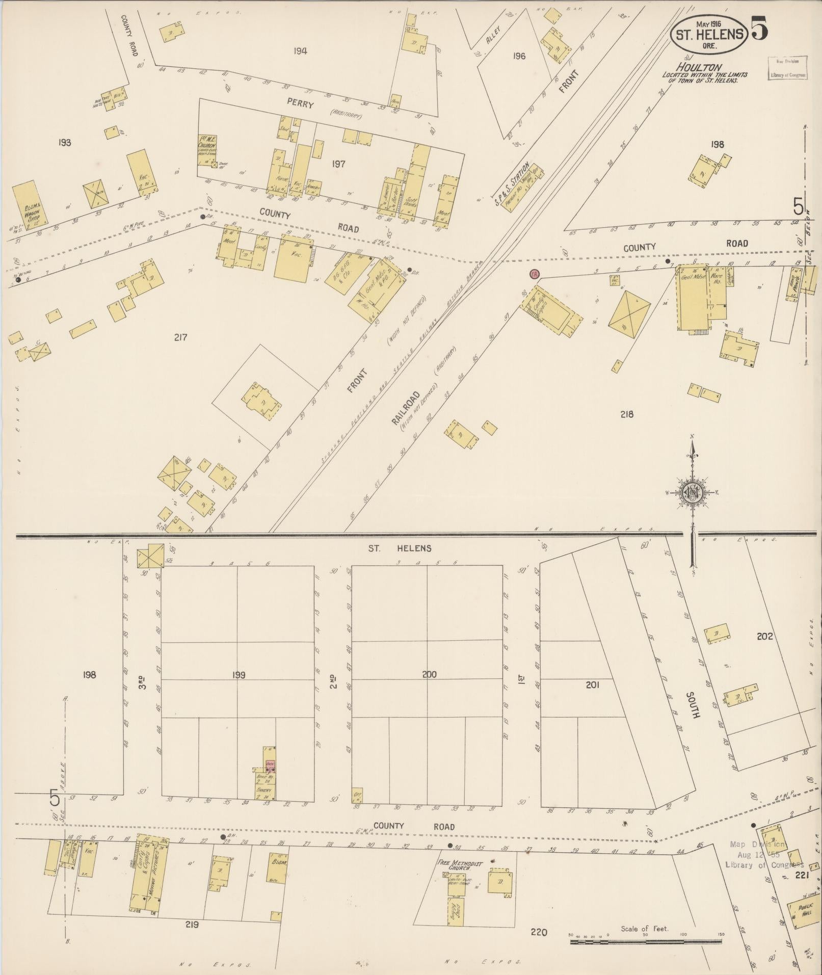 Sanborn Fire Insurance Map from Saint Helens, Columbia County, Oregon (1916), Sheet #0005 - Complete Map Set gallery image, historic Sanborn map, vintage wall art, Oregon Oregon