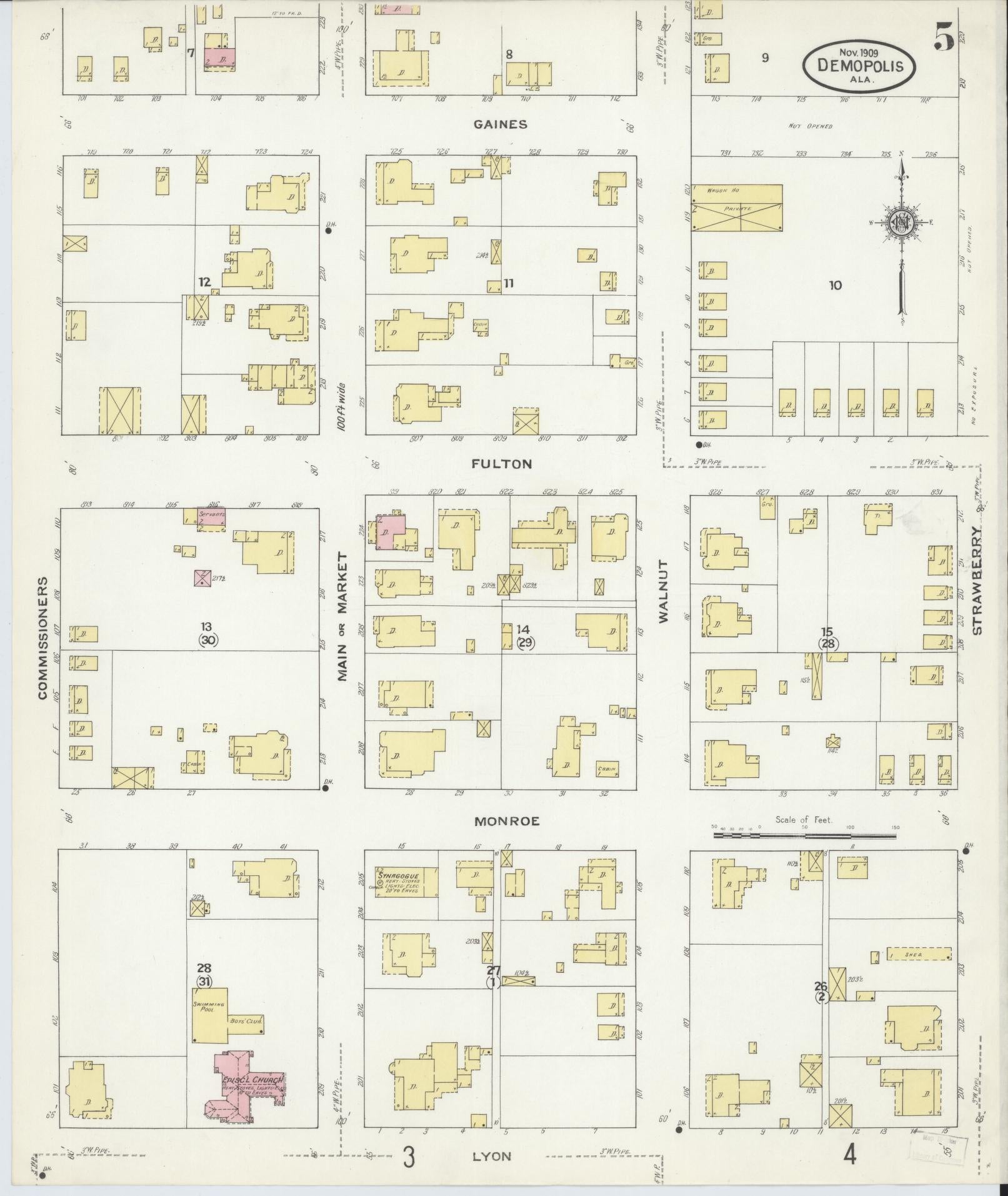 Sanborn Fire Insurance Map from Demopolis, Marengo County, Alabama (1909), Sheet #0005 - Complete Map Set gallery image, historic Sanborn map, vintage wall art, Alabama Alabama