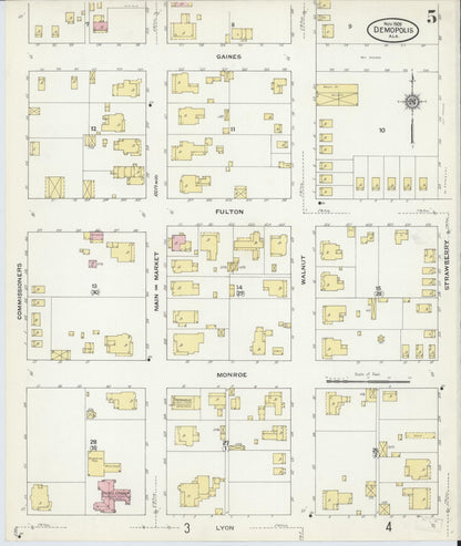 Sanborn Fire Insurance Map from Demopolis, Marengo County, Alabama (1909), Sheet #0005 - Complete Map Set gallery image, historic Sanborn map, vintage wall art, Alabama Alabama