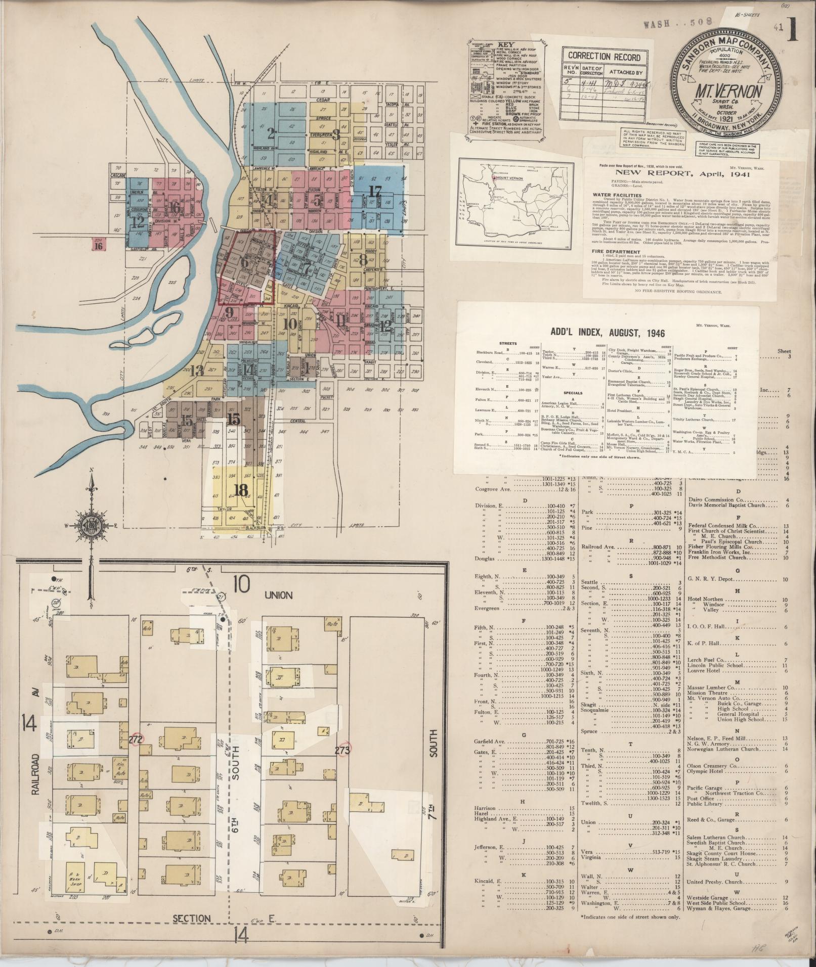 Sanborn Fire Insurance Map from Mount Vernon, Skagit County, Washington (1948), Sheet #0001 - Historic Sanborn Fire Insurance Map Print, vintage old map wall art, antique decor, genealogy gift, Washington Washington map