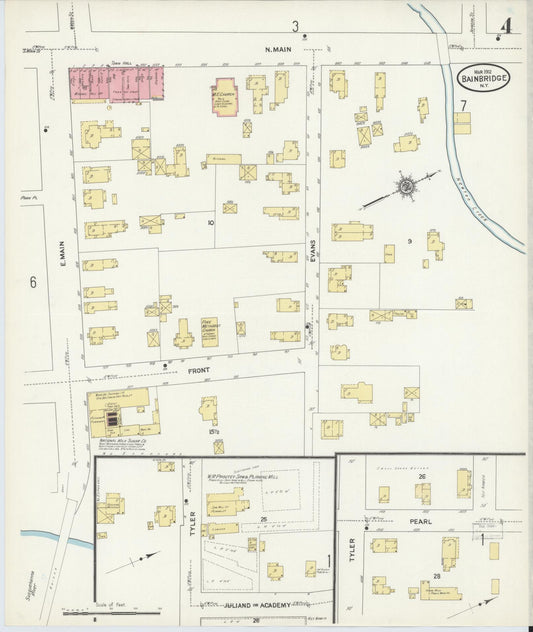 Sanborn Fire Insurance Map from Bainbridge, Chenango County, New York (1912), Sheet #0004 - Historic Sanborn Fire Insurance Map Print, vintage old map wall art, antique decor, genealogy gift, New York New York map