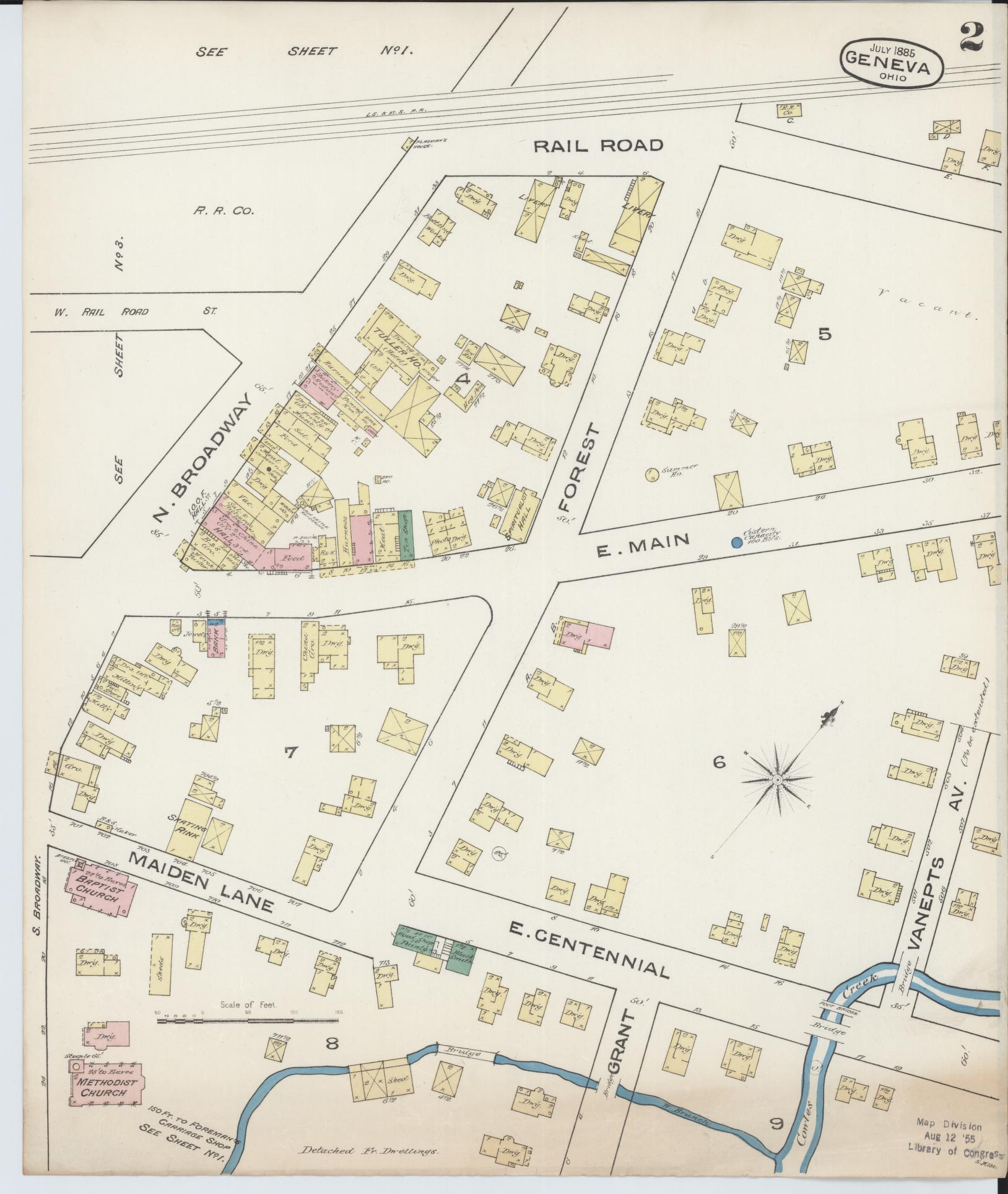 Sanborn Fire Insurance Map from Geneva, Ashtabula County, Ohio (1885), Sheet #0002 - Historic Sanborn Fire Insurance Map Print, vintage old map wall art, antique decor, genealogy gift, Ohio Ohio map