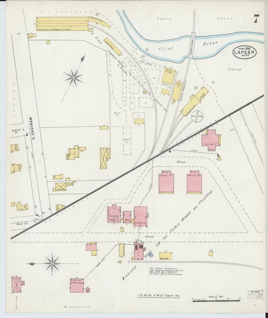Sanborn Fire Insurance Map from Lapeer, Lapeer County, Michigan (1898), Sheet #0007 - Historic Sanborn Fire Insurance Map Print, vintage old map wall art, antique decor, genealogy gift, Michigan Michigan map