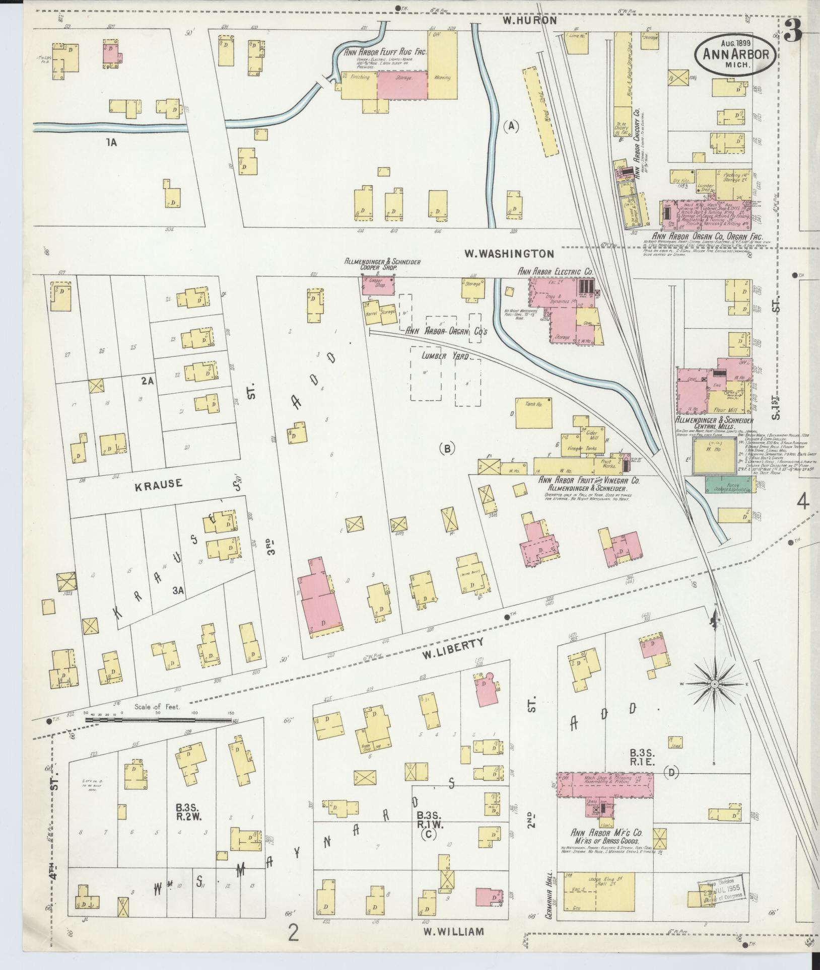 Sanborn Fire Insurance Map from Ann Arbor, Washtenaw County, Michigan (1899), Sheet #0003 - Historic Sanborn Fire Insurance Map Print, vintage old map wall art, antique decor, genealogy gift, Michigan Michigan map