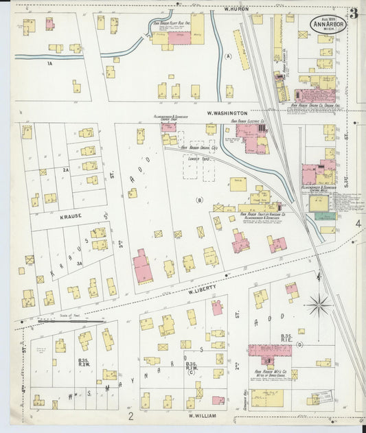 Sanborn Fire Insurance Map from Ann Arbor, Washtenaw County, Michigan (1899), Sheet #0003 - Historic Sanborn Fire Insurance Map Print, vintage old map wall art, antique decor, genealogy gift, Michigan Michigan map