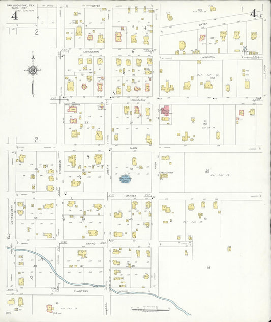 Sanborn Fire Insurance Map from San Augustine, San Augustine County, Texas (1937), Sheet #0004 - Historic Sanborn Fire Insurance Map Print, vintage old map wall art, antique decor, genealogy gift, Texas Texas map