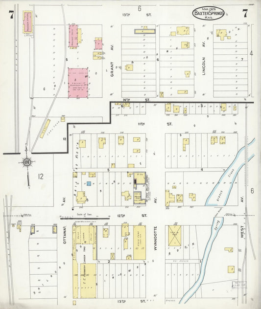 Sanborn Fire Insurance Map from Baxter Springs, Cherokee County, Kansas (1926), Sheet #0007 - Historic Sanborn Fire Insurance Map Print, vintage old map wall art, antique decor, genealogy gift, Kansas Kansas map