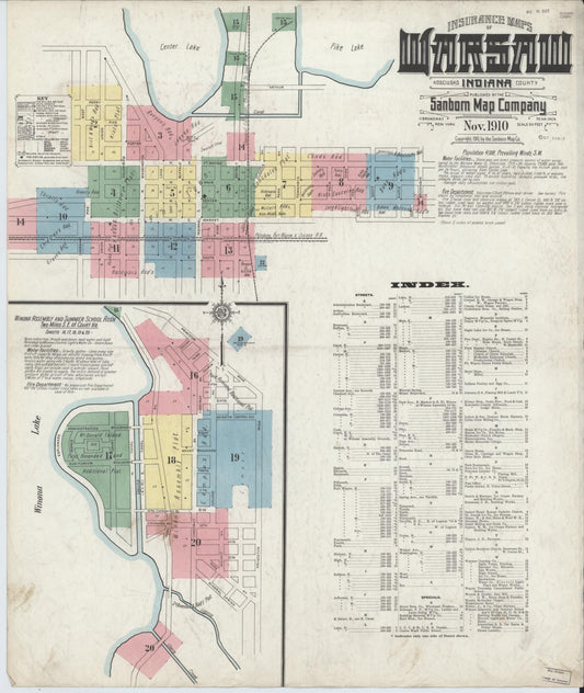 Sanborn Fire Insurance Map from Warsaw, Kosciusko County, Indiana (1910), Sheet #0001 - Historic Sanborn Fire Insurance Map Print, vintage old map wall art, antique decor, genealogy gift, Indiana Indiana map