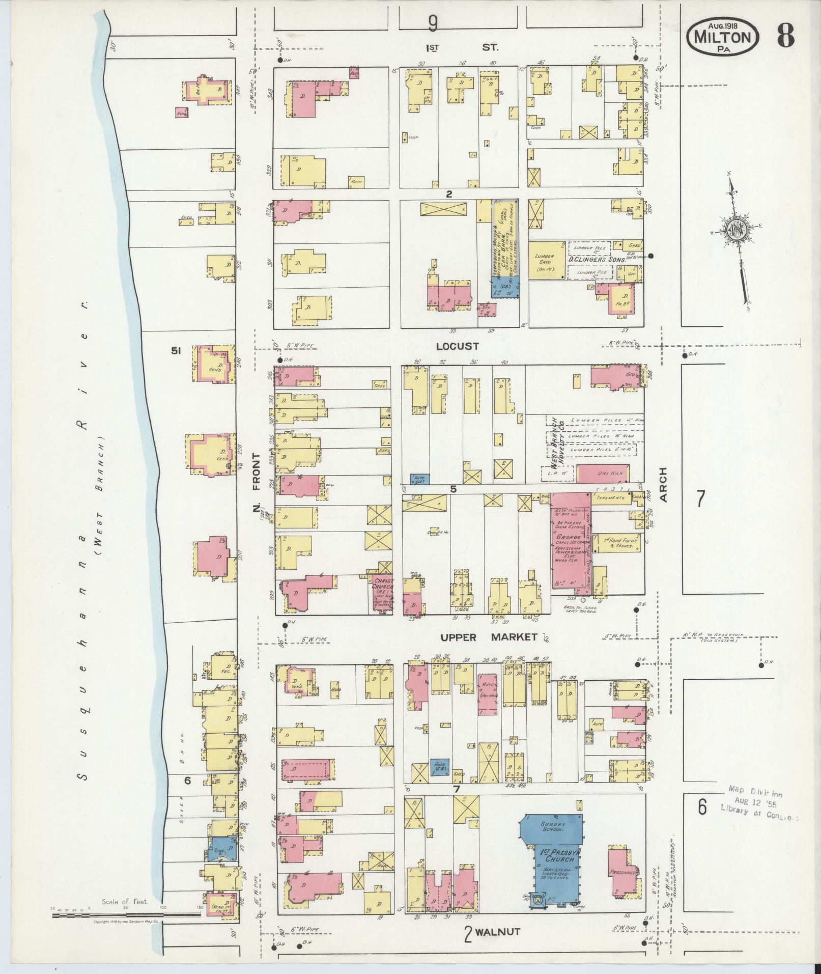 Sanborn Fire Insurance Map from Milton, Northumberland County, Pennsylvania (1918), Sheet #0008 - Complete Map Set gallery image, historic Sanborn map, vintage wall art, Pennsylvania Pennsylvania