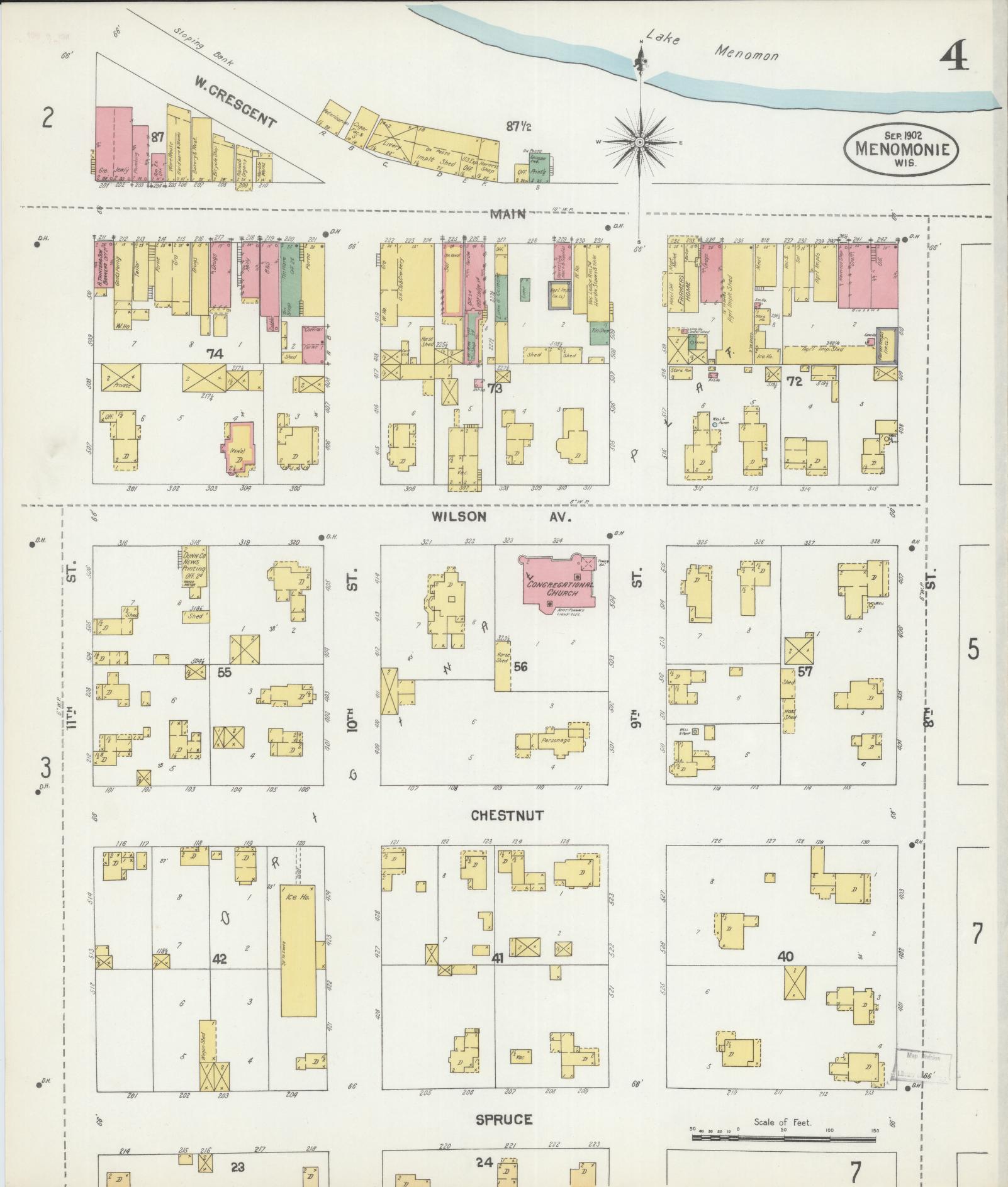 Sanborn Fire Insurance Map from Menomonie, Dunn County, Wisconsin (1902), Sheet #0004 - Complete Map Set gallery image, historic Sanborn map, vintage wall art, Wisconsin Wisconsin