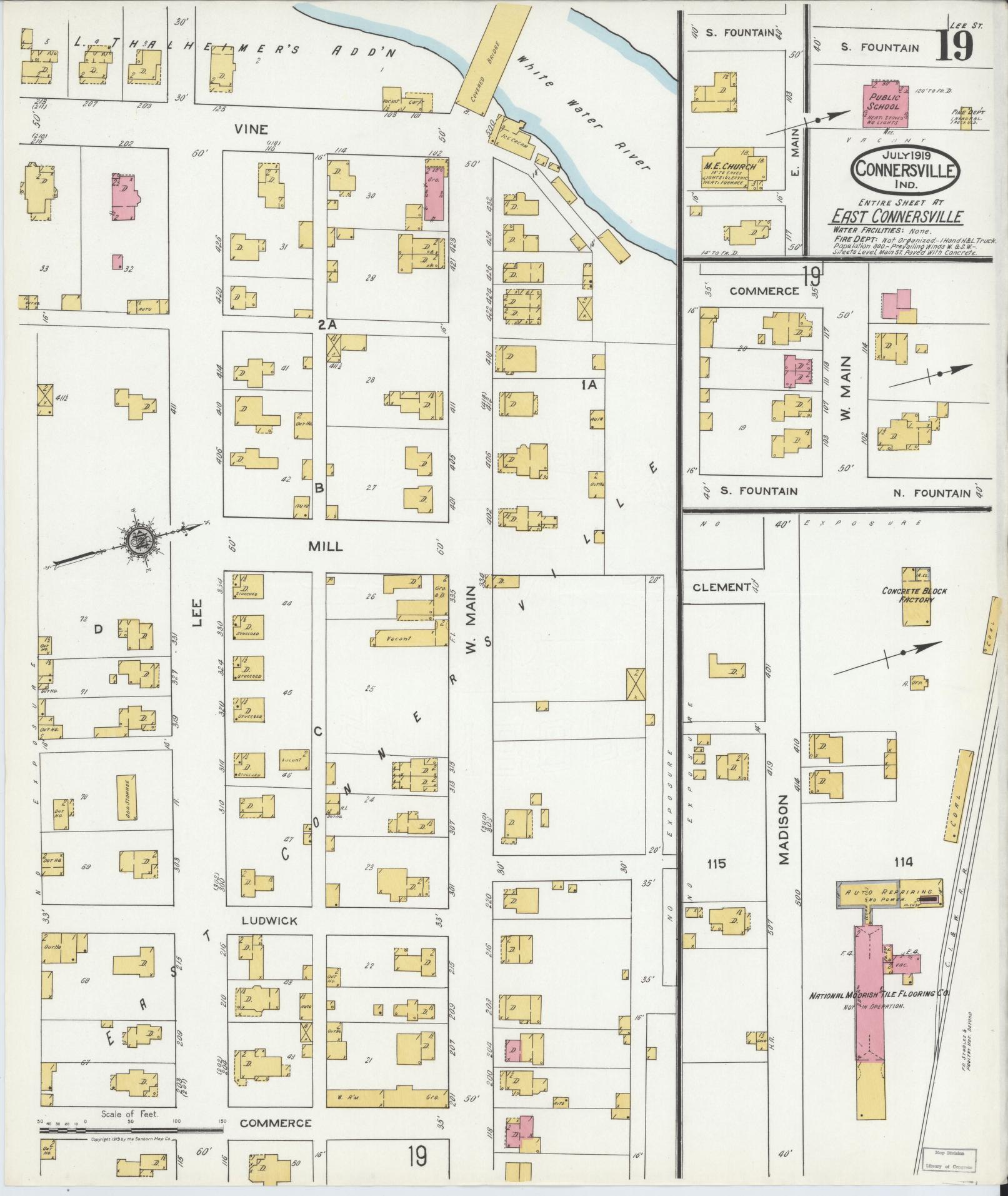 Sanborn Fire Insurance Map from Connersville, Fayette County, Indiana (1919), Sheet #0019 - Complete Map Set gallery image, historic Sanborn map, vintage wall art, Indiana Indiana