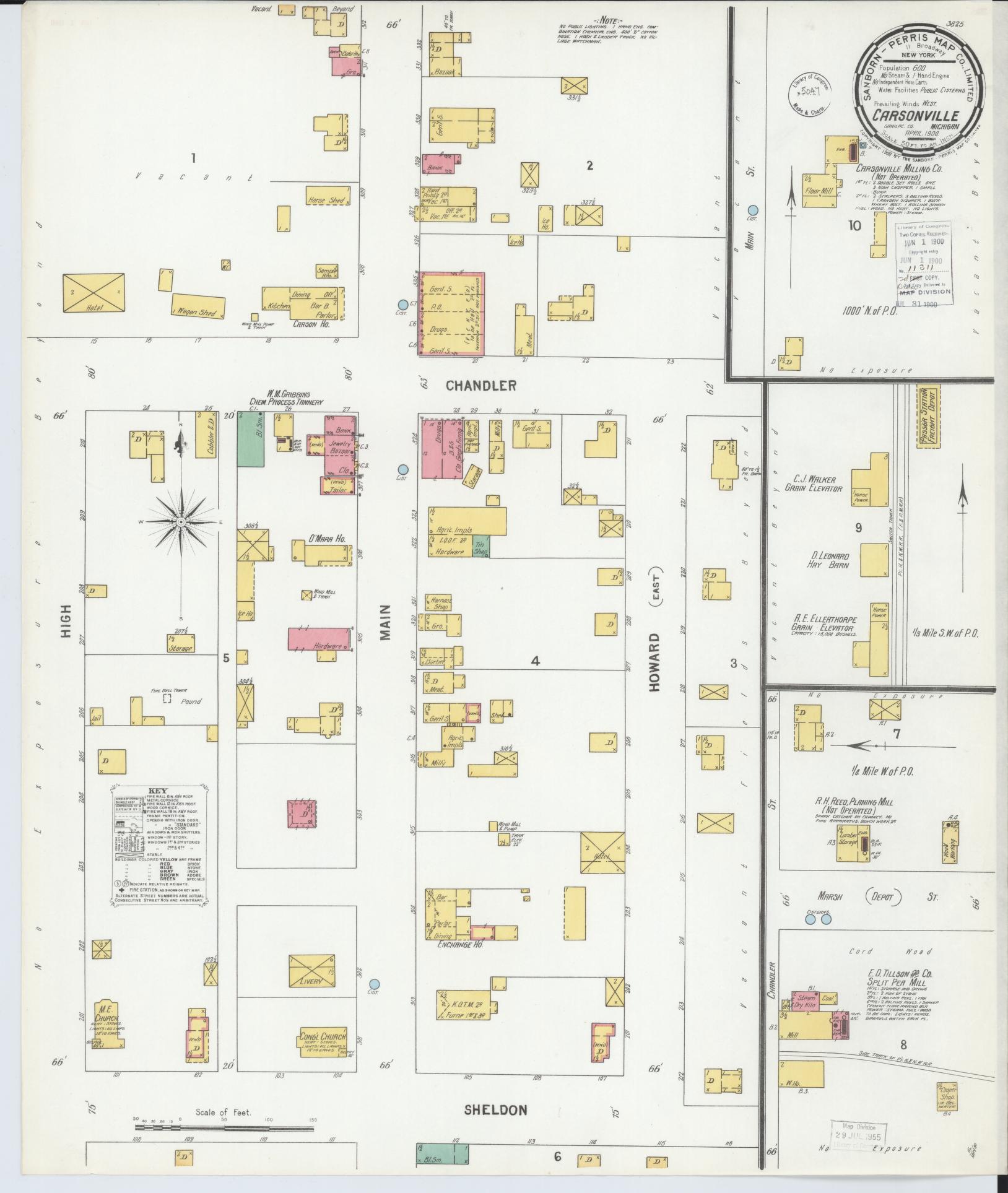 Sanborn Fire Insurance Map from Carsonville, Sanilac County, Michigan (1900), Sheet #0001 - Historic Sanborn Fire Insurance Map Print, vintage old map wall art, antique decor, genealogy gift, Michigan Michigan map
