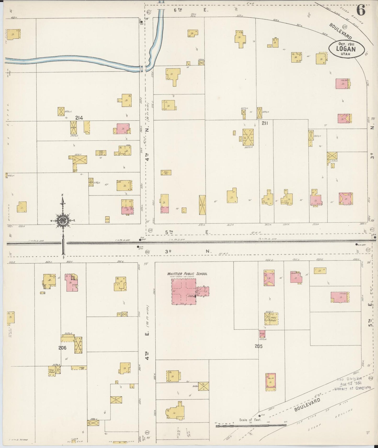 Sanborn Fire Insurance Map from Logan, Cache County, Utah (1911), Sheet #0006 - Historic Sanborn Fire Insurance Map Print, vintage old map wall art, antique decor, genealogy gift, Utah Utah map