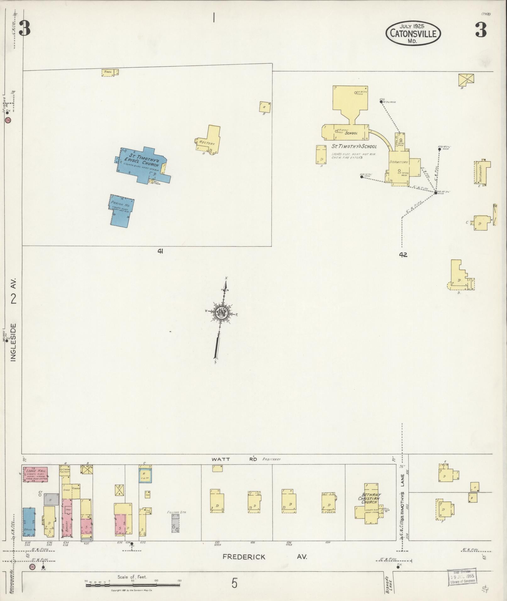 Sanborn Fire Insurance Map from Catonsville, Baltimore County, Maryland (1925), Sheet #0003 - Historic Sanborn Fire Insurance Map Print, vintage old map wall art, antique decor, genealogy gift, Maryland Maryland map