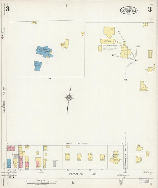 Sanborn Fire Insurance Map from Catonsville, Baltimore County, Maryland (1925), Sheet #0003 - Historic Sanborn Fire Insurance Map Print, vintage old map wall art, antique decor, genealogy gift, Maryland Maryland map