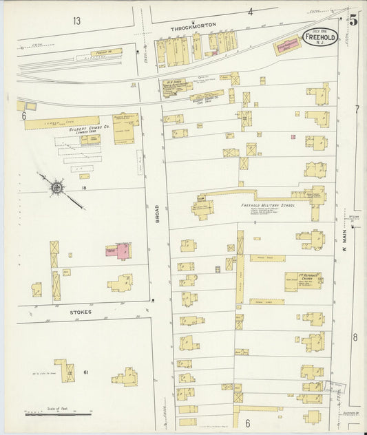 Sanborn Fire Insurance Map from Freehold, Monmouth County, New Jersey (1916), Sheet #0005 - Historic Sanborn Fire Insurance Map Print, vintage old map wall art, antique decor, genealogy gift, New Jersey New Jersey map