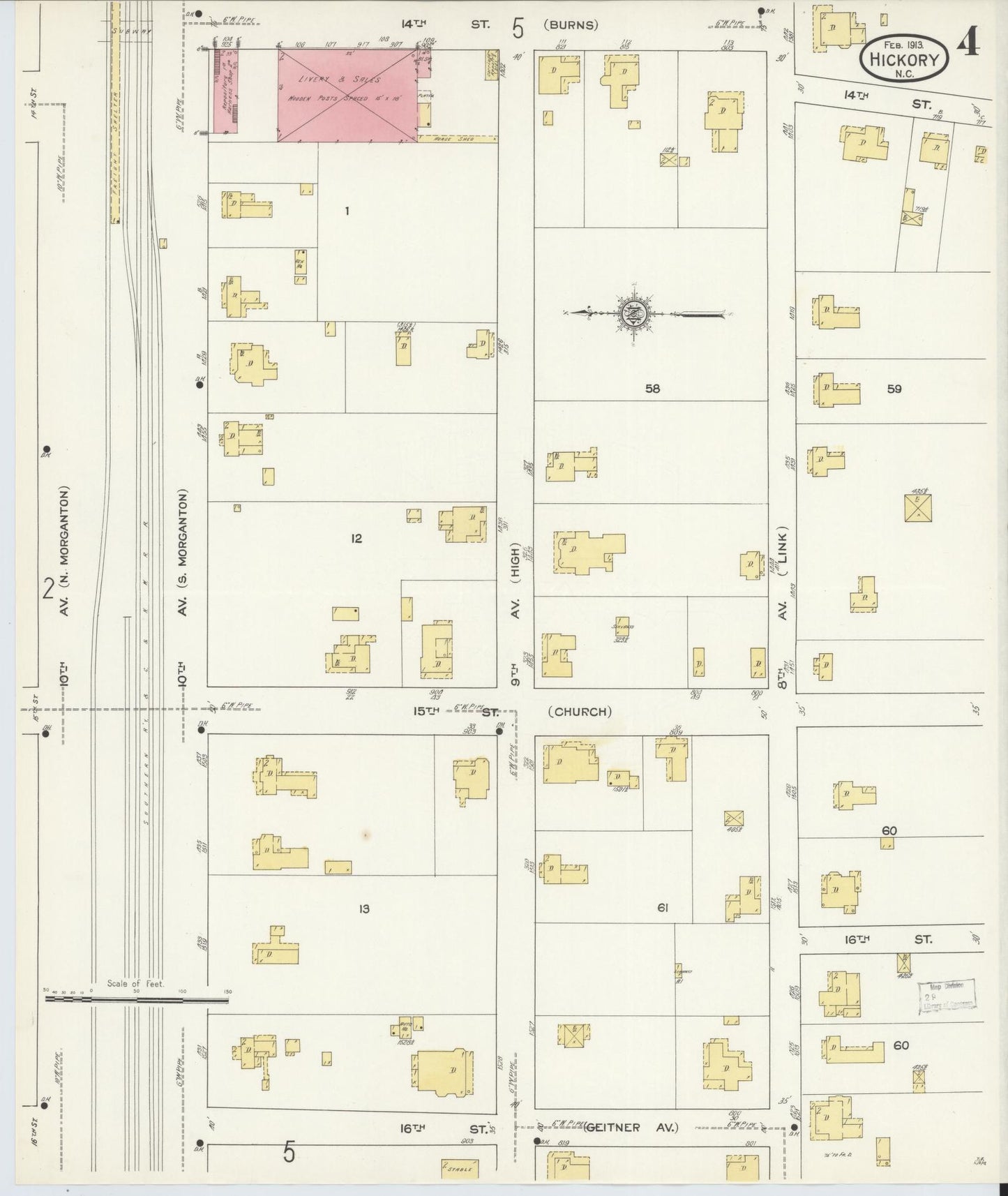 Sanborn Fire Insurance Map from Hickory, Catawba County, North Carolina (1913), Sheet #0004 - Complete Map Set gallery image, historic Sanborn map, vintage wall art, North Carolina North Carolina