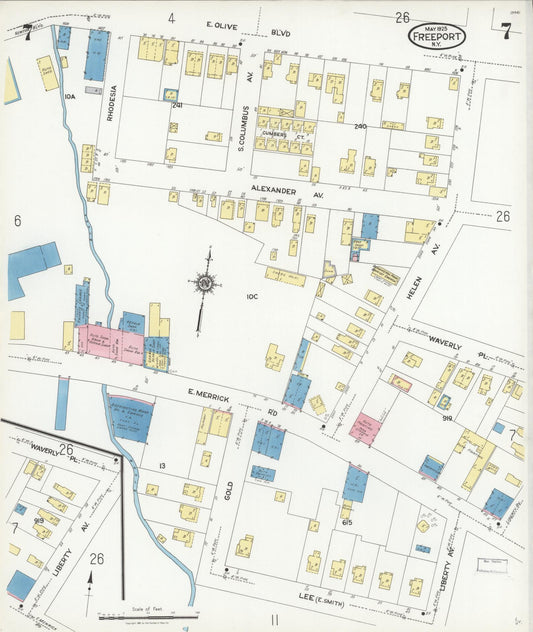 Sanborn Fire Insurance Map from Freeport, Nassau County, New York (1925), Sheet #0007 - Historic Sanborn Fire Insurance Map Print, vintage old map wall art, antique decor, genealogy gift, New York New York map