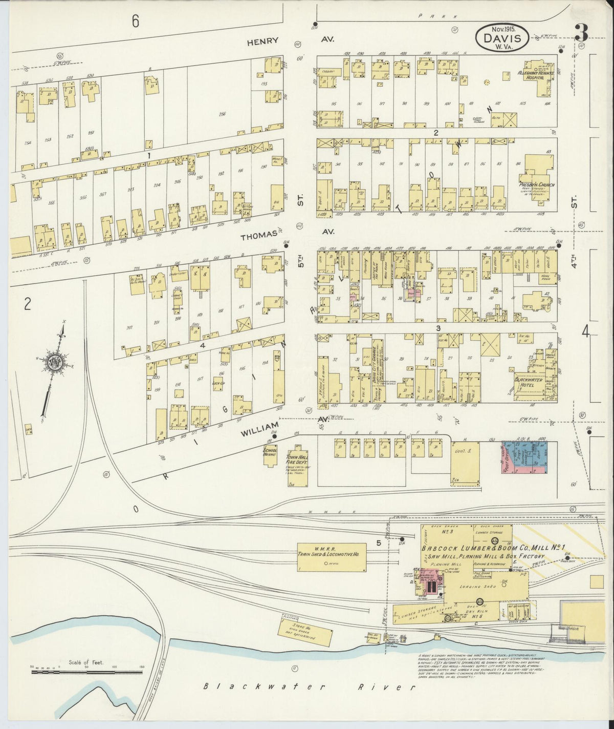 Sanborn Fire Insurance Map from Davis, Tucker County, West Virginia (1915), Sheet #0003 - Complete Map Set gallery image, historic Sanborn map, vintage wall art, West Virginia West Virginia