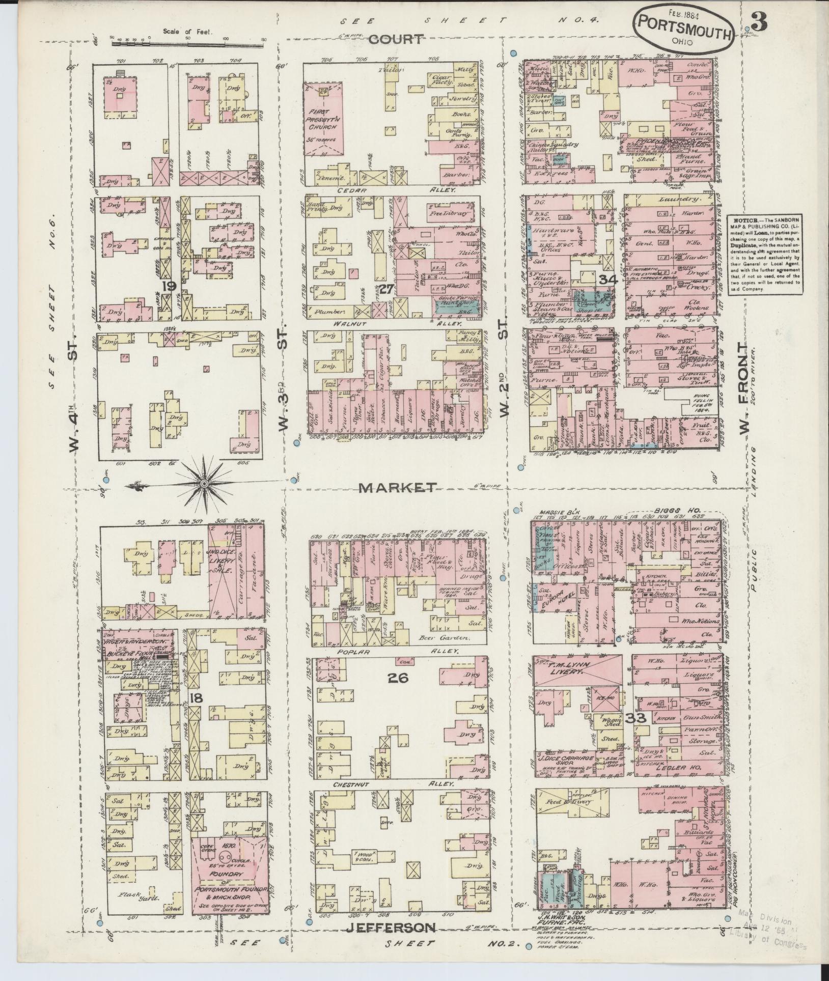 Sanborn Fire Insurance Map from Portsmouth, Scioto County, Ohio (1884), Sheet #0003 - Complete Map Set gallery image, historic Sanborn map, vintage wall art, Ohio Ohio