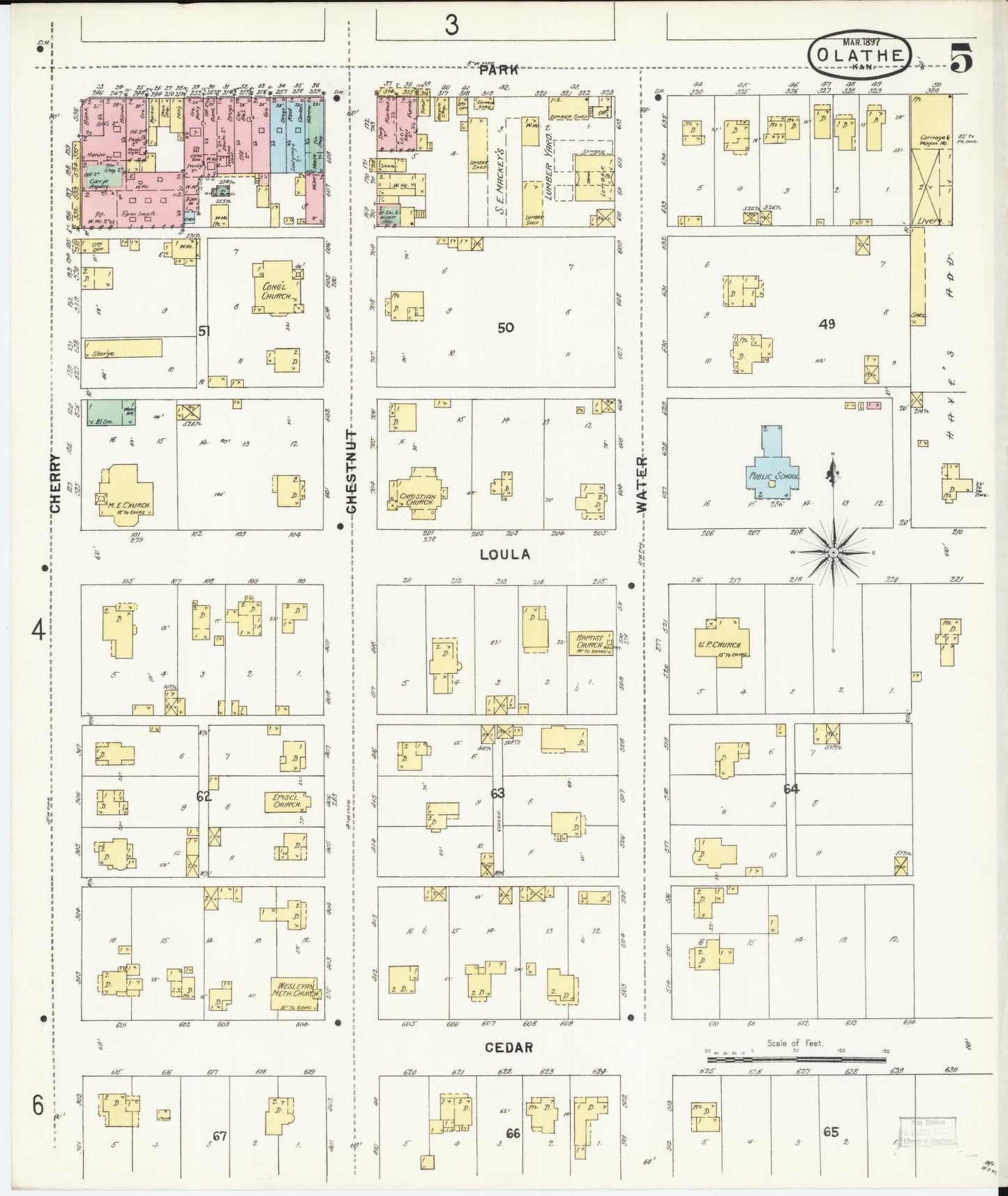 Sanborn Fire Insurance Map from Olathe, Johnson County, Kansas (1897), Sheet #0005 - Complete Map Set gallery image, historic Sanborn map, vintage wall art, Kansas Kansas