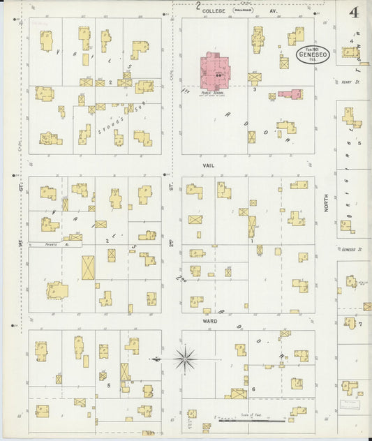 Sanborn Fire Insurance Map from Geneseo, Henry County, Illinois (1901), Sheet #0004 - Historic Sanborn Fire Insurance Map Print, vintage old map wall art, antique decor, genealogy gift, Illinois Illinois map