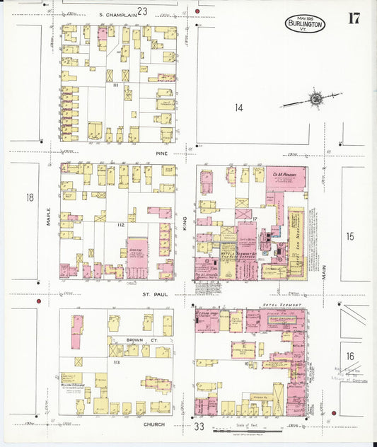Sanborn Fire Insurance Map from Burlington, Chittenden County, Vermont (1919), Sheet #0017 - Historic Sanborn Fire Insurance Map Print, vintage old map wall art, antique decor, genealogy gift, Vermont Vermont map