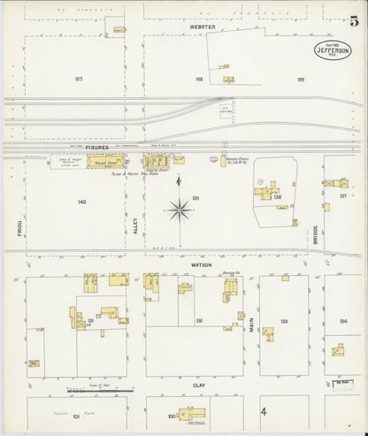 Sanborn Fire Insurance Map from Jefferson, Marion County, Texas (1901), Sheet #0005 - Historic Sanborn Fire Insurance Map Print, vintage old map wall art, antique decor, genealogy gift, Texas Texas map