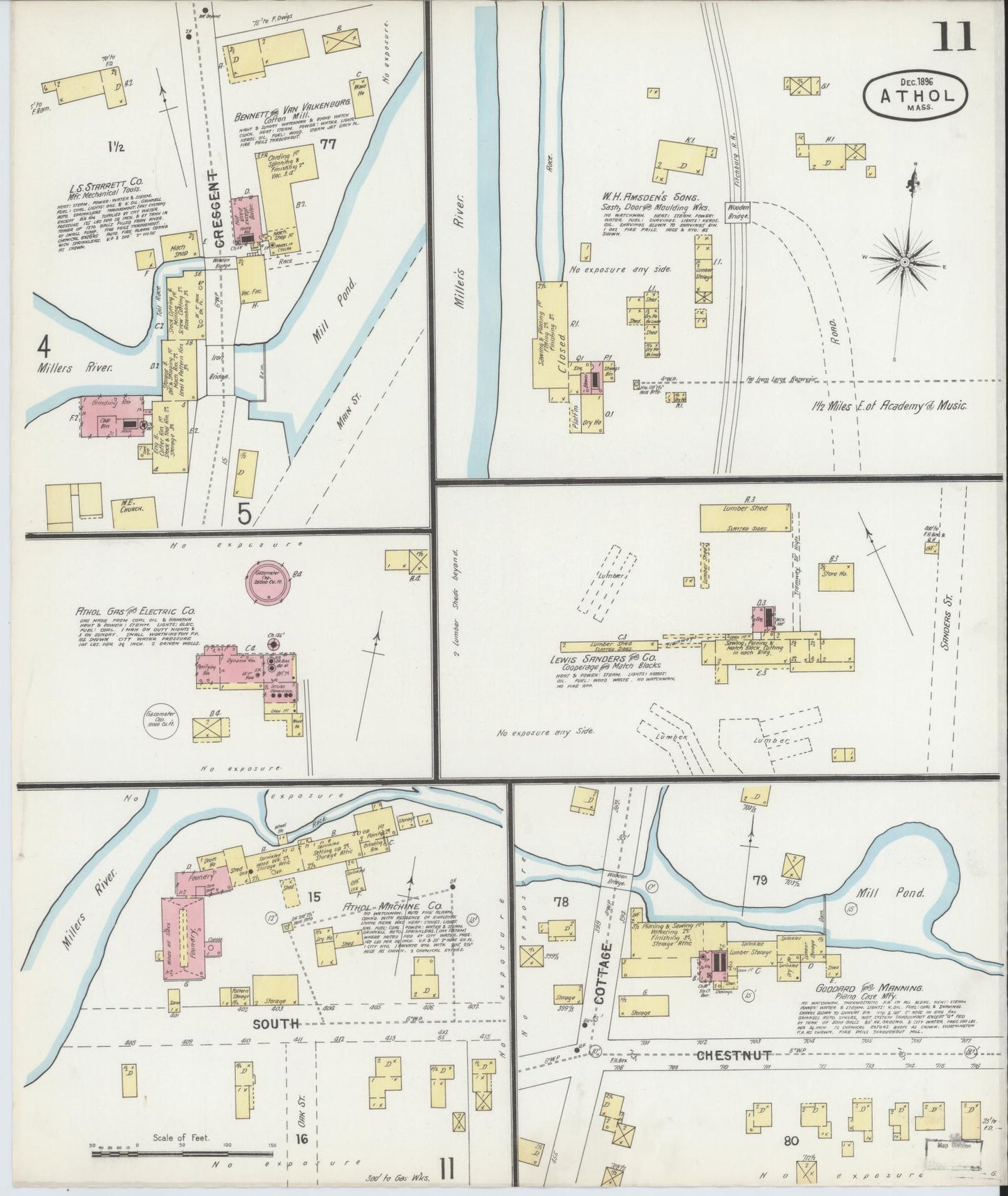 Sanborn Fire Insurance Map from Athol, Worcester County, Massachusetts (1896), Sheet #0011 - Complete Map Set gallery image, historic Sanborn map, vintage wall art, Massachusetts Massachusetts