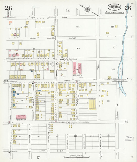 Sanborn Fire Insurance Map from Kingston, Luzerne County, Pennsylvania (1925), Sheet #0026 - Historic Sanborn Fire Insurance Map Print, vintage old map wall art, antique decor, genealogy gift, Pennsylvania Pennsylvania map