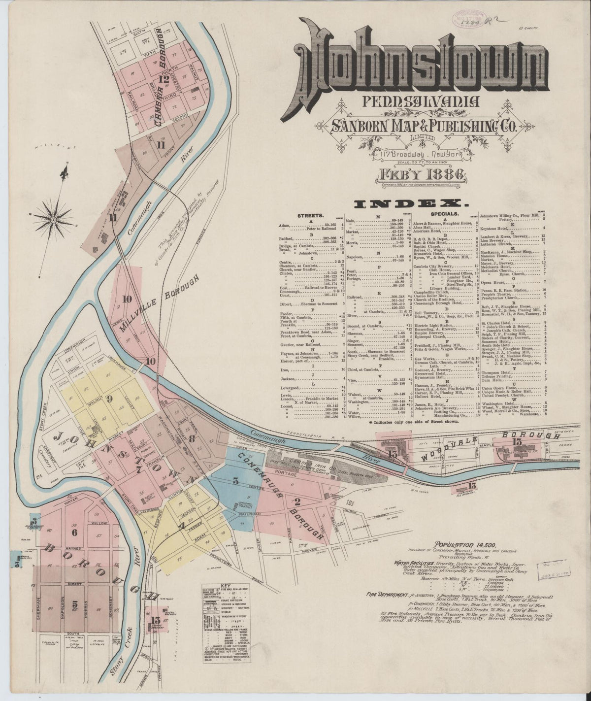 Sanborn Fire Insurance Map from Johnstown, Cambria County, Pennsylvania (1886), Sheet #0001 - Complete Map Set gallery image, historic Sanborn map, vintage wall art, Pennsylvania Pennsylvania