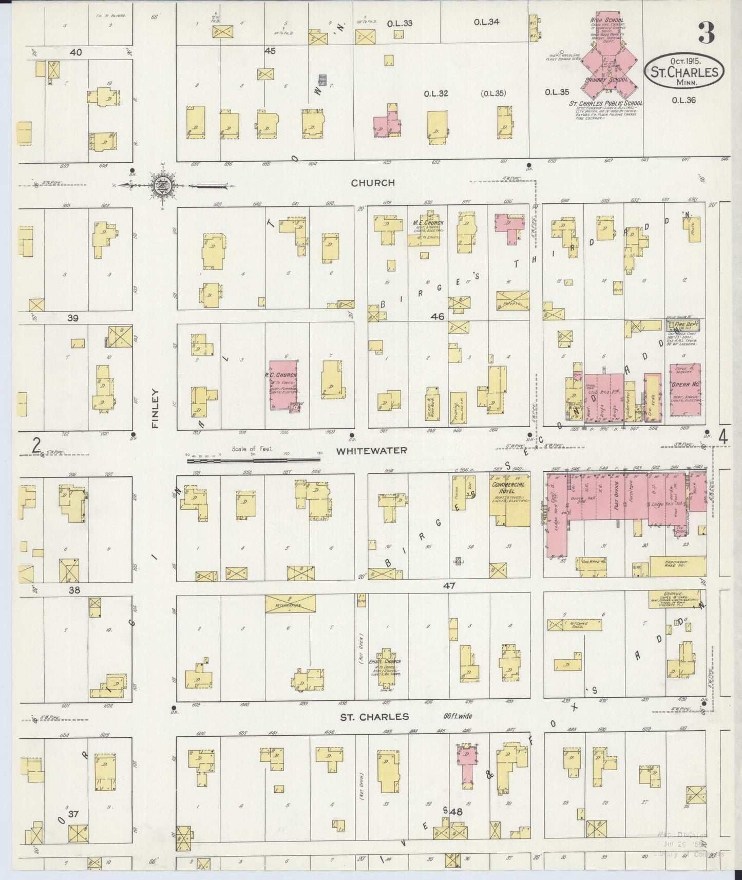 Sanborn Fire Insurance Map from Saint Charles, Winona County, Minnesota (1915), Sheet #0003 - Complete Map Set gallery image, historic Sanborn map, vintage wall art, Minnesota Minnesota