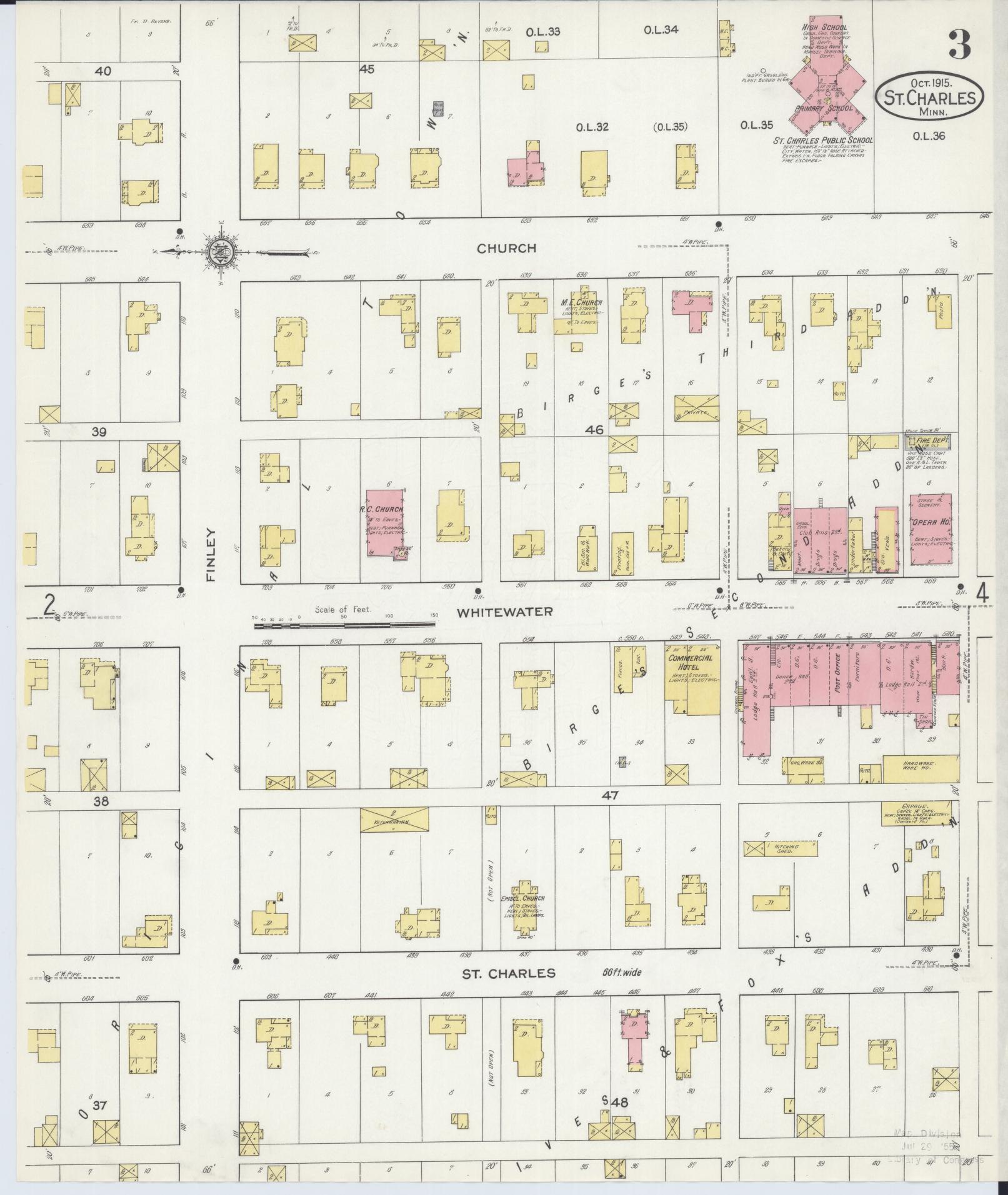 Sanborn Fire Insurance Map from Saint Charles, Winona County, Minnesota (1915), Sheet #0003 - Complete Map Set gallery image, historic Sanborn map, vintage wall art, Minnesota Minnesota