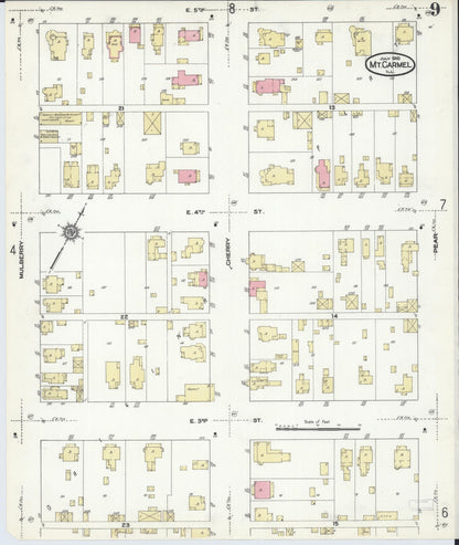 Sanborn Fire Insurance Map from Mount Carmel, Wabash County, Illinois (1910), Sheet #0009 - Complete Map Set gallery image, historic Sanborn map, vintage wall art, Illinois Illinois