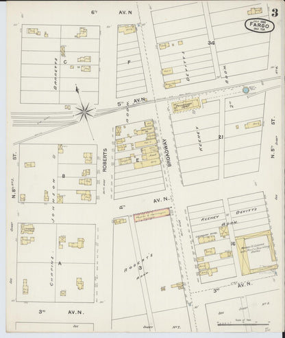 Sanborn Fire Insurance Map from Fargo, Cass County, North Dakota (1888), Sheet #0003 - Complete Map Set gallery image, historic Sanborn map, vintage wall art, North Dakota North Dakota