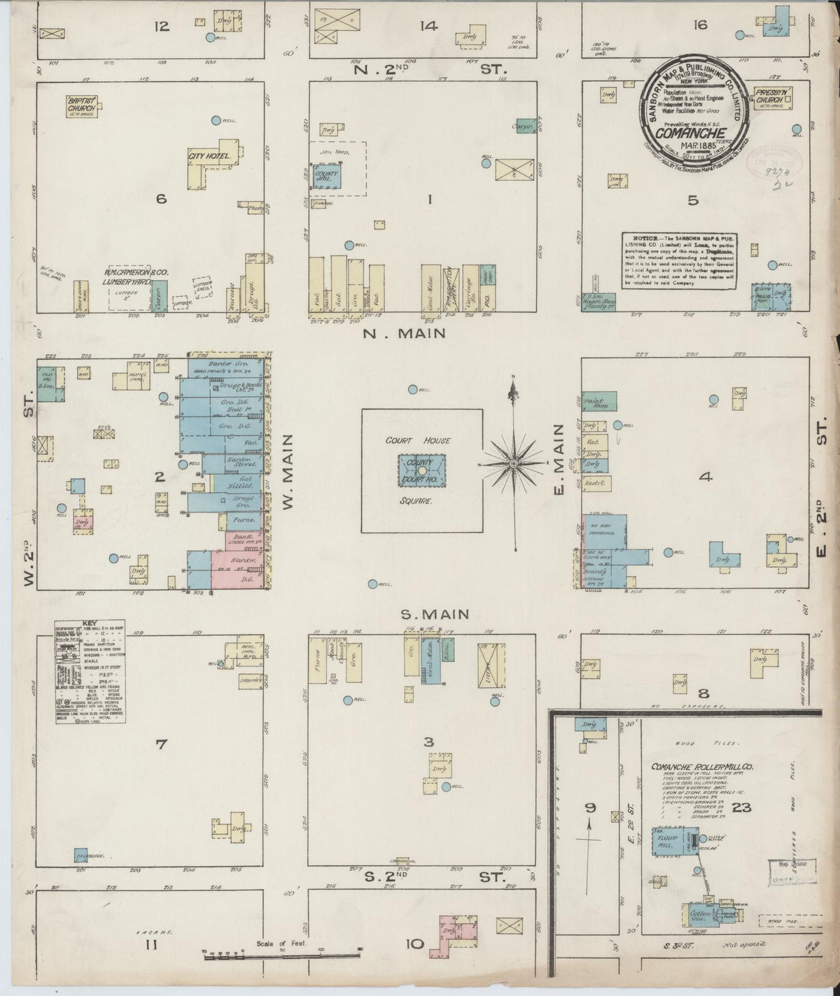 Sanborn Fire Insurance Map from Comanche, Comanche County, Texas (1885), Sheet #0001 - Historic Sanborn Fire Insurance Map Print, vintage old map wall art, antique decor, genealogy gift, Texas Texas map