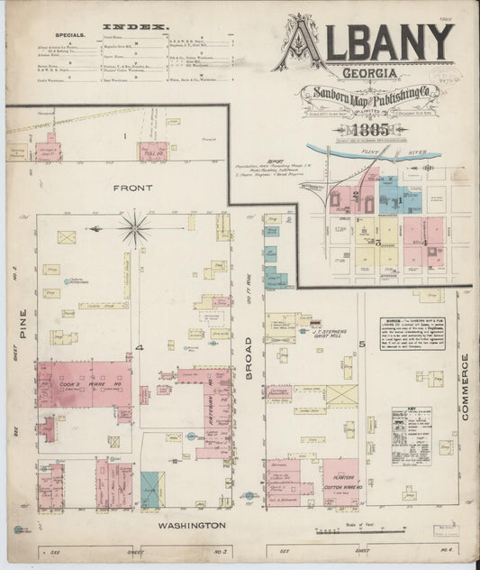 Sanborn Fire Insurance Map from Albany, Dougherty County, Georgia (1885), Sheet #0001 - Historic Sanborn Fire Insurance Map Print, vintage old map wall art, antique decor, genealogy gift, Georgia Georgia map