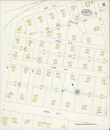 Sanborn Fire Insurance Map from Groveton, Trinity County, Texas (1907), Sheet #0006 - Historic Sanborn Fire Insurance Map Print, vintage old map wall art, antique decor, genealogy gift, Texas Texas map