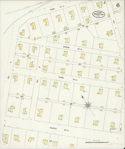 Sanborn Fire Insurance Map from Groveton, Trinity County, Texas (1907), Sheet #0006 - Historic Sanborn Fire Insurance Map Print, vintage old map wall art, antique decor, genealogy gift, Texas Texas map