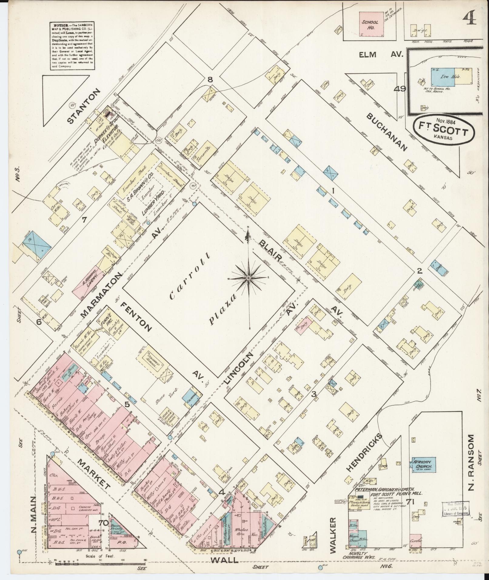 Sanborn Fire Insurance Map from Fort Scott, Bourbon County, Kansas (1884), Sheet #0004 - Complete Map Set gallery image, historic Sanborn map, vintage wall art, Kansas Kansas