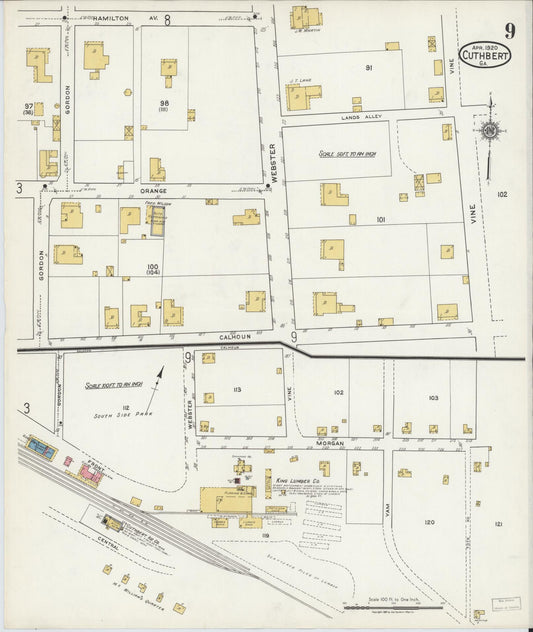 Sanborn Fire Insurance Map from Cuthbert, Randolph County, Georgia (1920), Sheet #0009 - Historic Sanborn Fire Insurance Map Print, vintage old map wall art, antique decor, genealogy gift, Georgia Georgia map