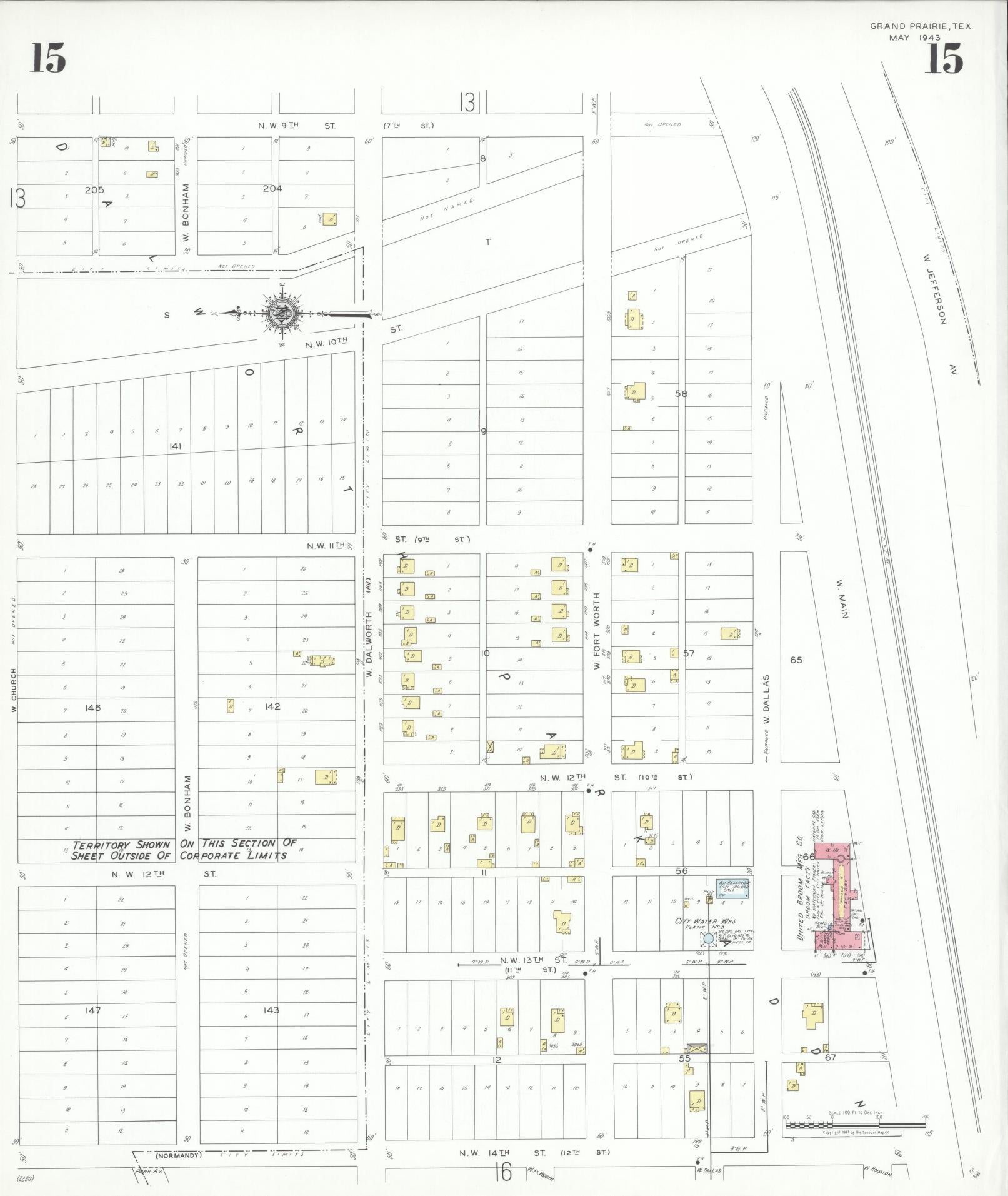 Sanborn Fire Insurance Map from Grand Prairie, Dallas County, Texas (1943), Sheet #0015 - Complete Map Set gallery image, historic Sanborn map, vintage wall art, Texas Texas
