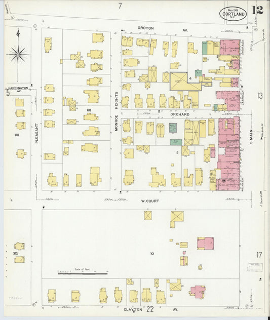 Sanborn Fire Insurance Map from Cortland, Cortland County, New York (1908), Sheet #0012 - Historic Sanborn Fire Insurance Map Print, vintage old map wall art, antique decor, genealogy gift, New York New York map