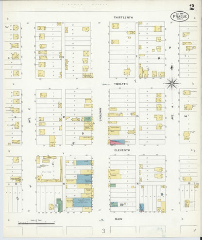 Sanborn Fire Insurance Map from Prague, Lincoln County, Oklahoma (1908), Sheet #0002 - Complete Map Set gallery image, historic Sanborn map, vintage wall art, Oklahoma Oklahoma