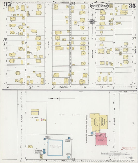 Sanborn Fire Insurance Map from Huntington Park, Los Angeles County, California (1924), Sheet #0035 - Historic Sanborn Fire Insurance Map Print, vintage old map wall art, antique decor, genealogy gift, California California map