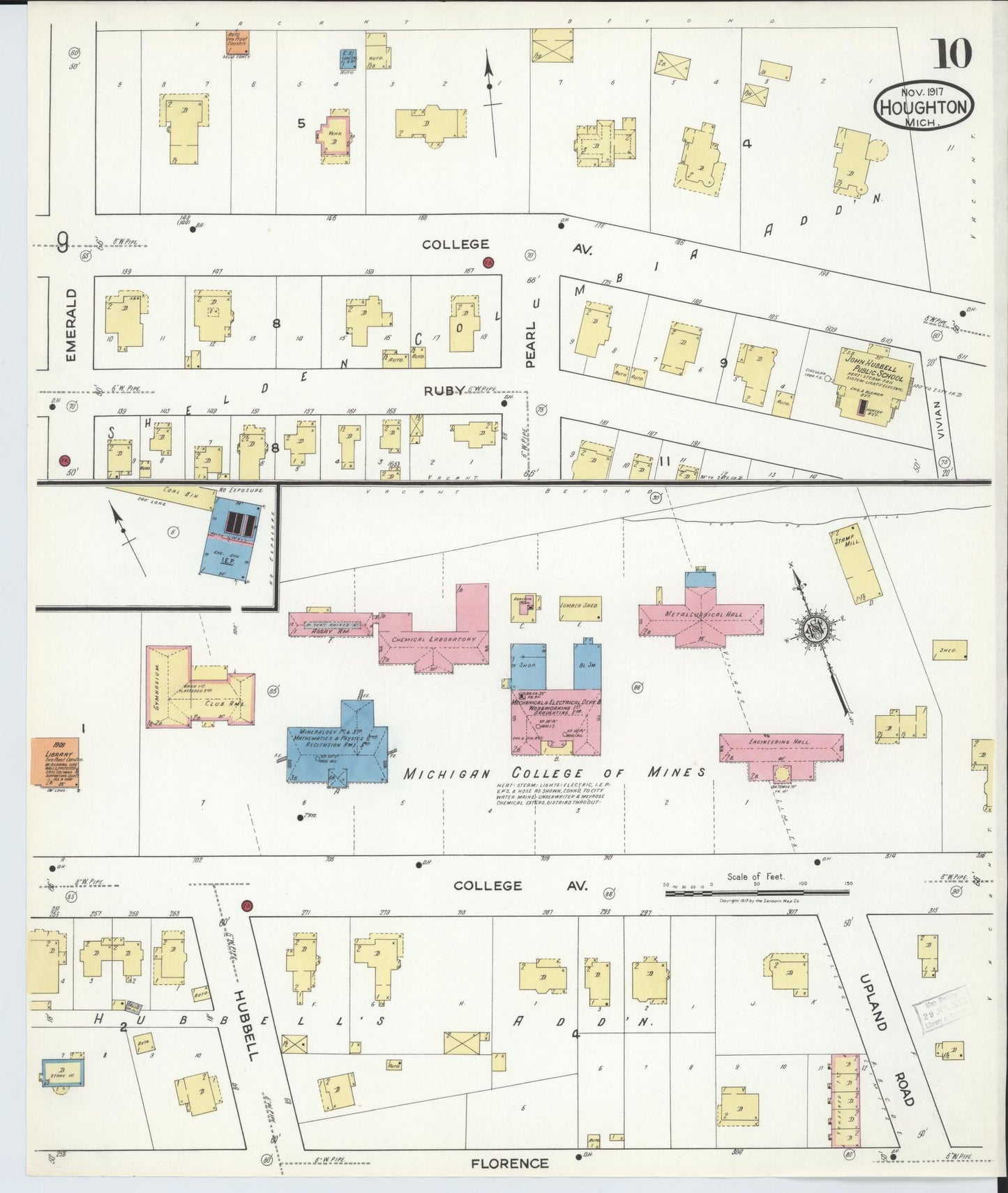 Sanborn Fire Insurance Map from Houghton, Houghton County, Michigan (1917), Sheet #0010 - Complete Map Set gallery image, historic Sanborn map, vintage wall art, Michigan Michigan